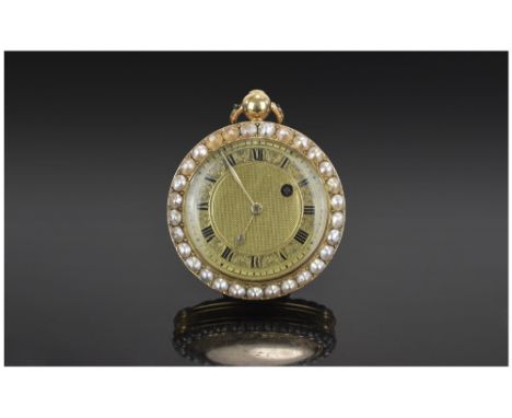 Ladies 19thC Open Face Fob Watch Gilt Engine Turned Dial With Roman Numerals, Movement Broken, Marked For Thomas Wright Lisle