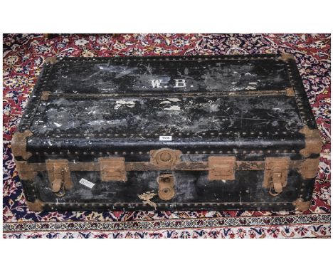 Hartmann Travelling Steamer Trunk, Early 20thC Travelling Trunk, Metal Strapwork/Mounts 39 x 22 Inches