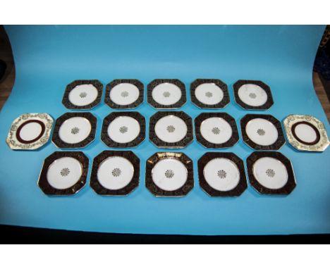 Collection of 18 Octagonal Side Plates with Ruby and Gold pattern decoration.