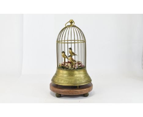 Early Swiss Musical Automaton 3 Singing Birds In Ornate Brass Cage, The Three Birds Move and Sing In an Excellent Tone and Ha