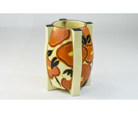 Clarice Cliff Hand Painted Art Deco Jug, Orange Chintz Pattern. c.1932. 6.25 Inches Tall. Excellent Condition. 