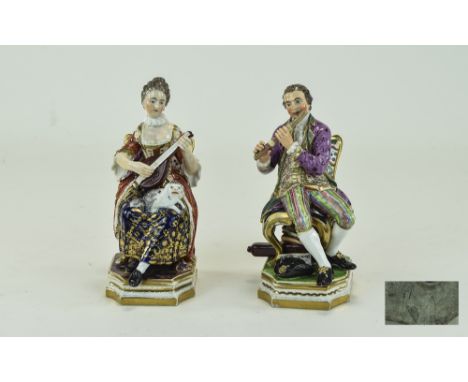 Niderviller Finely Painted Pair of Porcelain Figures of a Gentleman and Lady Playing Musical Instruments. Made In France In T