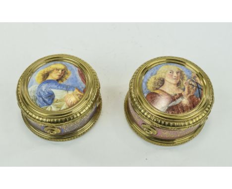 Franklin Mint Pair of "Angels of The Vatican" Musical Boxes, one angel shown playing a triangle, the other, a lute, to the co