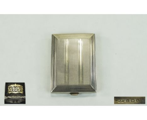 Silver Nice Quality Engine Turned and Hinged Matchbox Holder. Hallmark Birmingham 1925. 2.5 Inches High. 42.1 grams. Good Con