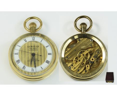 Joseph Sewill Large Gold Plated 199975 Large Open Faced Certified Chronometer Pocket Watch, Modern Version with Visible Escap