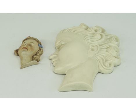 Goebel Face Mask Blanc De Chine Art Deco Wall Plaque, Marked To Reverse, Height 11 Inches, Together With 1 Other Miniature Ma