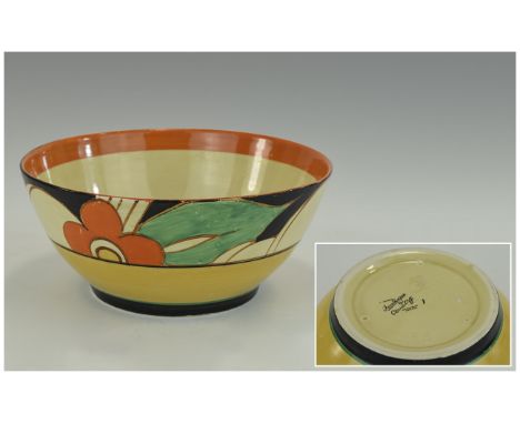 Clarice Cliff 'Latona' design 1930's Hand Painted Footed Bowl 9 inches in diameter.