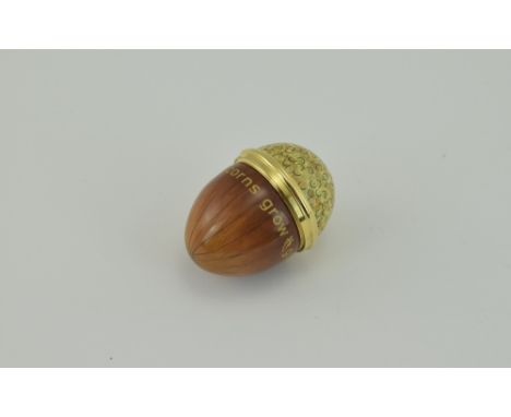 Bilston and Battersea Enamel Acorn From Little Acorns Grow Great Oaks Written to Side. As New Condition. Boxed. 