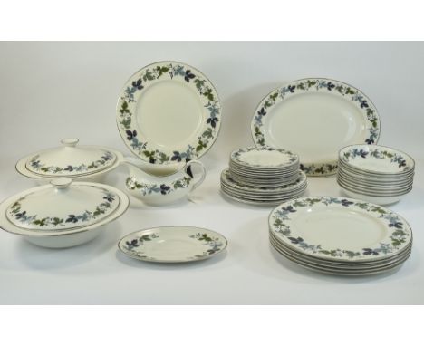 Royal Doulotn Part Dinner/Tea Service (37) pieces. Burgundy Design. Comprising 2 large tureens, 10 soup dishes, 10 small plat