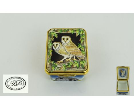 Bilston and Battersea Fine Enamel Box ' Owls ' Picture with Original Box. As New Condition. 