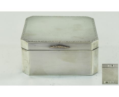 George V Engine Turned Silver Cigarette Box. Hallmark Birmingham 1929, Makers B & Co. Cedar Wood Interior. 4 x 4 Inches. Tota