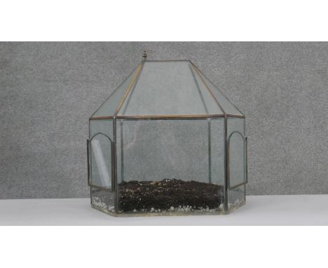 A vintage lead and glass terrarium. H.50 W.50 D.35cm 