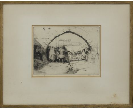 * JAMES MCBEY (SCOTTISH 1883 - 1959), JEWISH QUARTER, TETUAN etching on paper, signed, titled label verso image size 18cm x 2