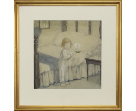 * JESSIE ISABEL GARROW (SCOTTISH 1899 - 1993), BY CANDLELIGHT watercolour on paper image size 25cm x 25cm, overall size 41cm 