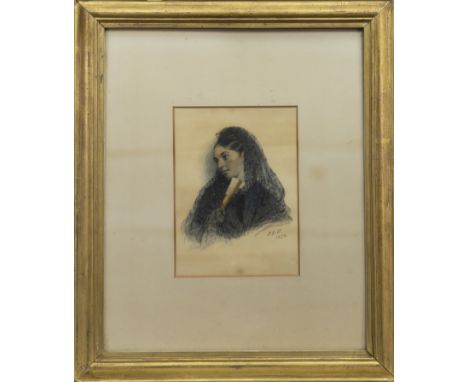 JOHN DAWSON WATSON RWS (BRITISH 1832 - 1892), PORTRAIT OF MARY ANNE BURR watercolour on paper, signed and dated 1870, inscrib