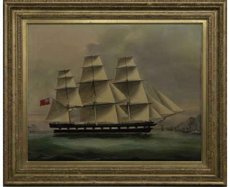 BRITISH SCHOOL SHIP PORTRAIT oil on canvas image size 52cm x 66cm, overall size 70cm x 83cm Framed.