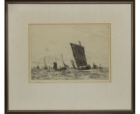 WILLIAM LIONEL WYLLIE RA RE (BRITISH 1851 - 1931), AT SAIL etching on paper, signed image size 19.5cm x 28cm, overall size 41