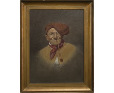 ARTURO PETROCELLI (ITALIAN 1856 - 1926), MAN WITH A PIPE; and FEMALE COMPANION oil on canvas, signed image size 39m x 28cm ea