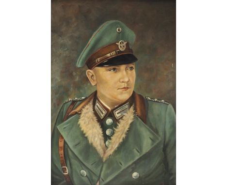 Polizei: Portrait eines Hauptwachmeisters der Gendarmerie.Öl auf Leinwand, Brustportrait in Uniform, mit Schirmmütze, rechts 