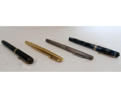A silver fountain pen, with engine turned decoration and Schmidt iridium point, hallmarked Birmingham, together with a Scheaf
