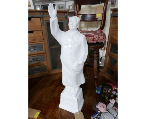 A Chinese blanc de chine statue of Mao Zedong, on plinth base, with Chinese character marks to reverse, H.64cm 