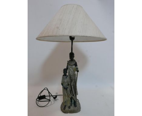 A contemporary figural resin table lamp with shade 