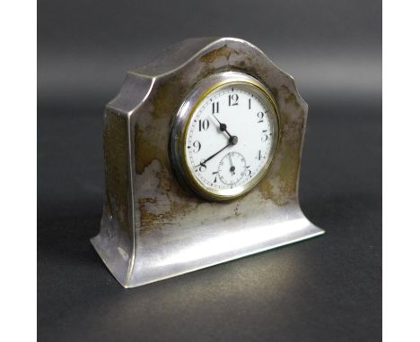 A Mappin and Webb silver cased miniature mantle clock, with Arabic dial and Swiss movement, 6.5 by 2 by 8cm. 