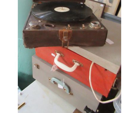 Vintage portable Phonograph in fitted case, together with a vinyl LP, Watch Tower, Bible and Tract Society together with a vi