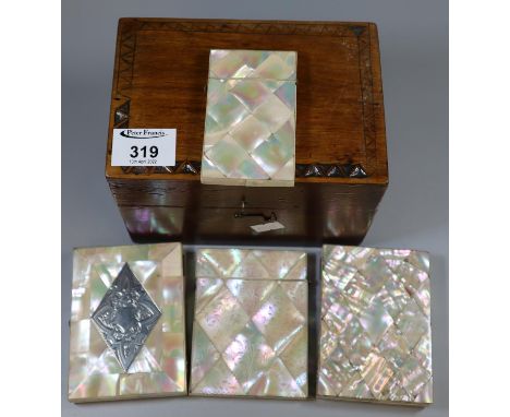 Collection of mother of pearl items to include two mother of pear card cases and two mother  of pear ladies purses in a small