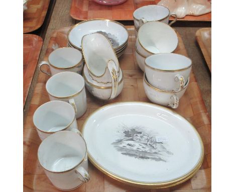 Group of 19th century bat print black and white items to include tea cups, coffee cans and saucers, dishes, cream jug etc, ov