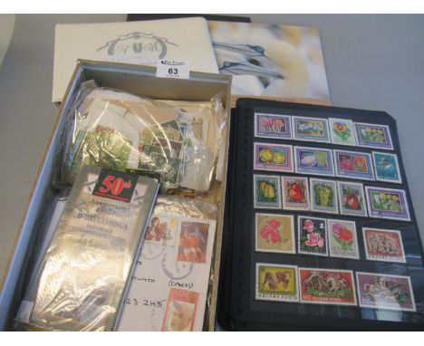All world selection of stamps on black pages, packets, in shoe box. 1973 R. Wedding in special album, etc. 100's of stamps.(B