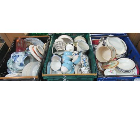 3 Boxes of assorted china to include a selection of Adderley 'Lawley' part dinner and tea ware.  Alfred Meakin 'Bleu de Roi' 