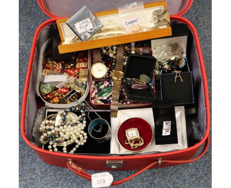 Suitcase comprising assorted vintage and other jewellery, silver cameo pendant, watches, chains, etc.(B.P. 21% + VAT) 
