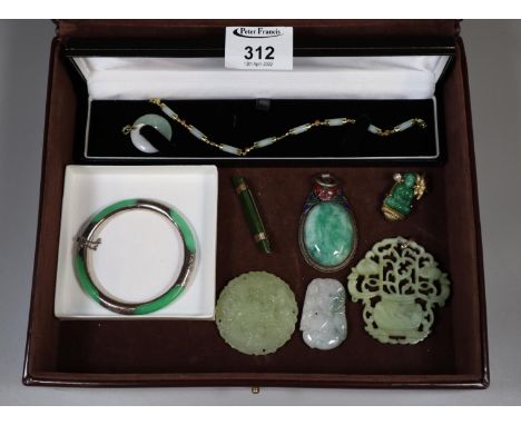 A collection of jade and jade coloured jewellery.(B.P. 21% + VAT) 