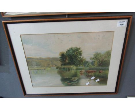 Cattle watering, coloured print. Framed and Glazed.(B.P. 21% + VAT) 