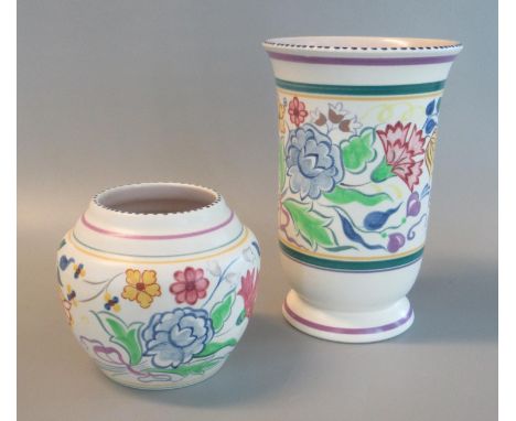 Two Poole Pottery handprinted floral vases of globular and cylinder form with flared neck. (2)(B.P. 21% + VAT) 