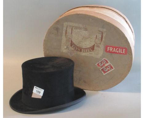 Vintage Silk Top Hat Marked Tress &amp; Co London in card box. (B.P. 21% + VAT)&nbsp;&nbsp;20x16cm front to back - 14cm high 