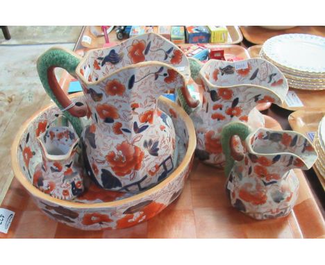 5 Graduated Imari Style Jugs together with an Imari Style Jug and Basin - marked Ironstone China to the bases(B.P. 21% + VAT)