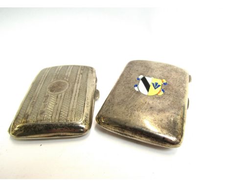 Two silver cigarette cases, one with enamel shield motif by Cornelius Desormeaux Saunders &amp; James Francis Hollings 144g