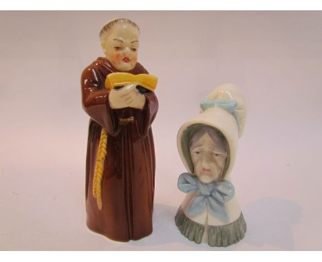 Two Royal Worcester candle snuffers; Old Woman and Monk