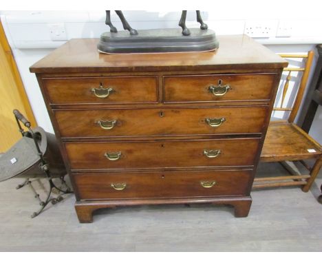 A George III mahogany chest of two short over three long drawers, bracket feet, small proportions, 87cm x 92cm x 48cm