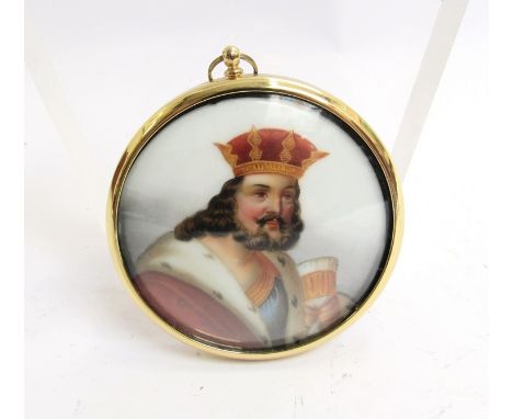 A Victorian miniature portrait of a King, 7.5cm diameter