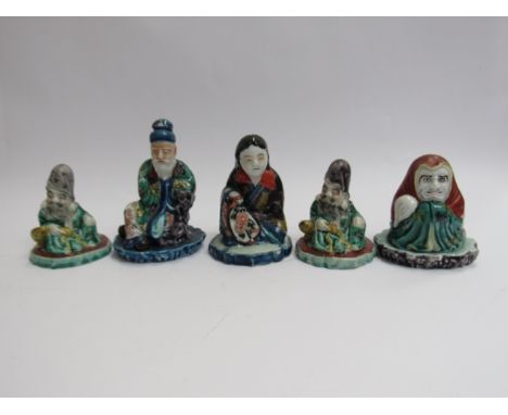 Five various ceramic Oriental sage figures, tallest 13cm, shortest 8.5cm