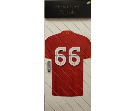 Trent Alexander-Arnold's No.66 locker door from the First Team Changing Room at Liverpool Football Club's Melwood Training Gr