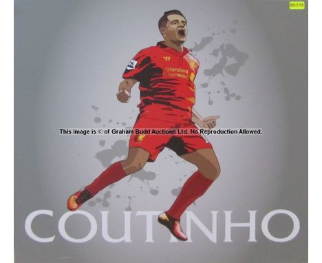 Philippe Coutinho wall art from Liverpool Football Club's Melwood Training Ground,COUTINHO lettered in white below artist's c