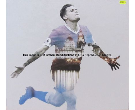 Philippe Coutinho wall art from Liverpool Football Club's Melwood Training Ground, artist's action print of the player overla