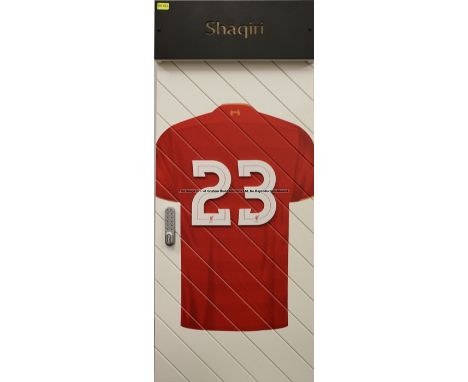 Xherdan Shaqiri's No.23 locker door from the First Team Changing Room at Liverpool Football Club's Melwood Training Ground, r