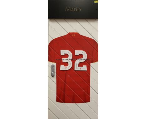 Joel Matip's No.32 locker door from the First Team Changing Room at Liverpool Football Club's Melwood Training Ground, rectan