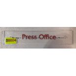 Clear acrylic PRESS OFFICE door sign from the Captains' Corridor at Liverpool Football Club's