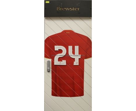 Rhian Brewster's No.24 locker door from the First Team Changing Room at Liverpool Football Club's Melwood Training Ground, re